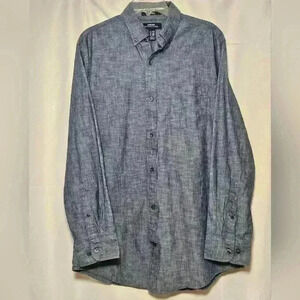 Lands' End Mens Taylored Blue Long Sleeve Cotton Casual Shirt Size 16 x 33